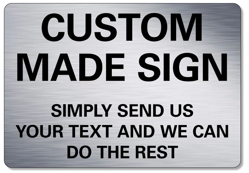 PINKCROW Metal Sign Custom Made Personalised Text Logo Image Customised Brushed Silver