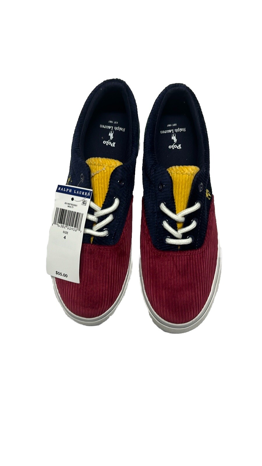 NWOB Polo Ralph Lauren Toddler Shoes Multicolor 4 Corduroy Colorblock Sneakers-image