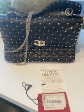 VALENTINO Garavani Large Rock Stud Black Shoulder Crossbody Leather Handbag