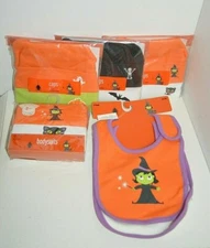 U PICK 2 Pack Halloween BABY NEWBORN Caps Hats ONE PIECE Outfit BIBS Witch CAT 