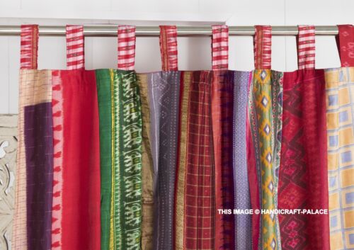 Indian Vintage Sari Patchwork Curtain Drape Window Decor Multi Silk Sari Curtain - Picture 2 of 4