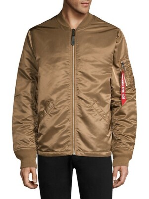 Alpha Industries Men's Coyote Brown MA-1 Faux Sherpa-Lined Flight