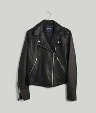 Madewell Washed True Black Leather Motorcycle Jacket Sz Xs Nwot