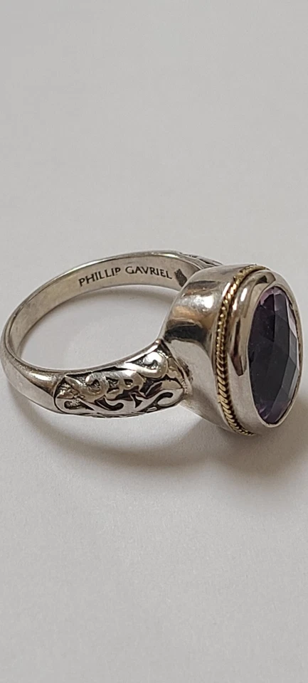 Oval Shape Amethyst Ring By Phillip Gavriel Designer 18k Gold N Silver Size 7 Foto 4 de 4