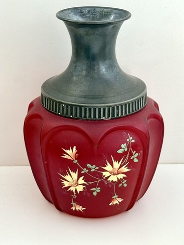 Antique Victorian Consolidated Glass Pigeon Blood Red Satin Heart Arches Carafe