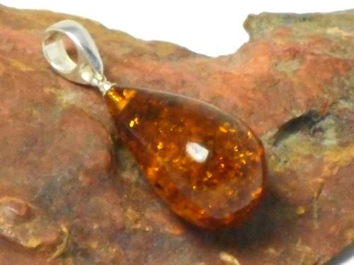Teardrop AMBER Sterling Silver 925 Gemstone Pendant - Picture 4 of 5