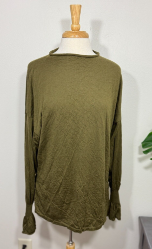 Wolford Cashmere Sweater Women's Crinkle Knit Top Large Green Old Money Luxury - Picture 4 of 9