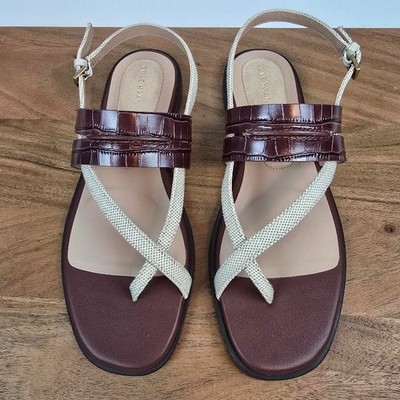 New Womens Cole Haan Go-To Estella Flat Thong Brown Leather Sandals Shoes Sz 9