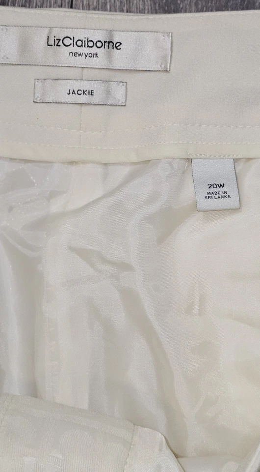 复古 90 年代 Y2K Liz Claiborne 西装裤长裤奶油色女式 20W 码宽松人造丝 — 第 4/4 张图片