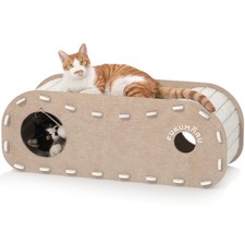 31.5 in Beige Cat Bed Cave, X-Large, Felt, Scratch Resistant, Fluffy Ball, House