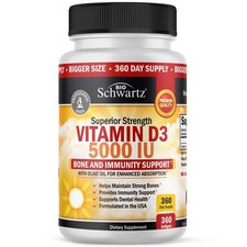 Vitamin D3 5000 IU 125 mcg Natural Immune 360 Count Pack of 1 , Red
