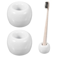 2 Pcs Mini Ceramics Toothbrush Holder Stands Round Shape, White