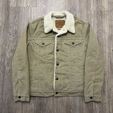 Levi’s Premium Big E Corduroy Trucker Jacket Beige Fleece Lined Men’s Medium