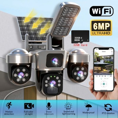 Solar Battery Powered Wireless WiFi Pan/Tilt Home Security Camera System Outdoor