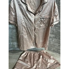 Women s Cute Heart Striped Pajama Set Size L Short Sleeve