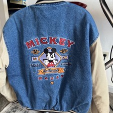 Vintage Disney x Mickey Mouse Denim Varsity Jacket MEDIUM