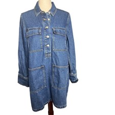 Madewell Womens Denim Utility Shift Mini Dress Blue Cotton Tencel Size L Large