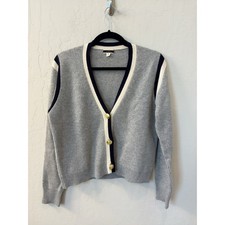 J.Crew 100 Cashmere Waffle Knit Cardigan Gray Gold Crest Buttons XS