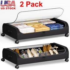 2-Pack Under Bed Storage with Wheels Under Bed Storage Containers w/ Clear Lids