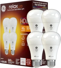 Relax LED Light Bulbs, 40 Watt, Soft White, A19 (4 Pack)