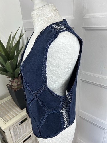 Liz Claiborne Leather Waistcoat Chest Size 36in With Lace Design Trim In Blue - Picture 8 of 17