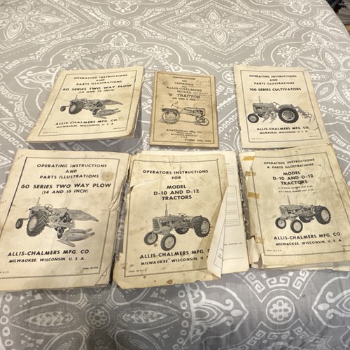 Allis-Chalmers Tractor Manuals Lot Model B D-10 D-12 60 Plow 100 Cultivator