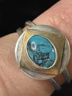 Vintage Artisan Tested Sterling 925 Silver Two Tone Kingman Turquoise Ring