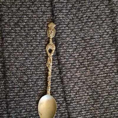 Vintage Italy Souvenir Spoon Silver Plated Ornate Handle Crown Shield
