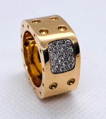 Roberto Coin Pois Mois Double Row Diamond Band RIng 18k Gold size 6.5 11.2 Grams