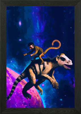 Gerahmtes Wandbild Affe und Dinosaurier Poster Leinwanddruck Bild