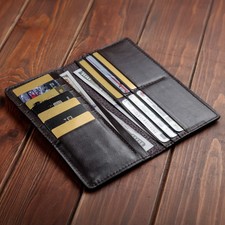 Leather checkbook cover personalized long bifold wallet slim credit card holder