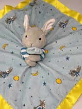 Goodnight Moon Bunny Plush Baby Security Blanket Fleece Lovey Satin Edging 16"