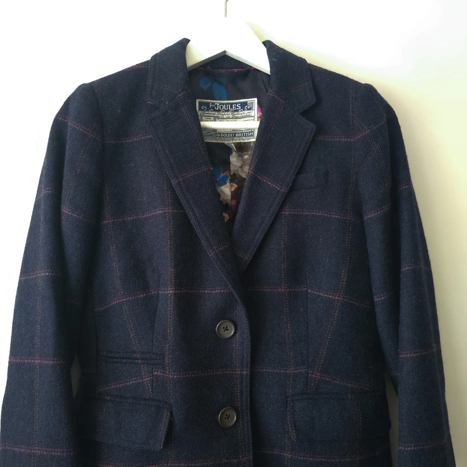 Chaqueta Blazer Joules Lana Pura Azul Tweed Hacking Talla 10 Foto 4 de 4
