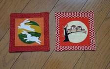Kyoto Souvenir Rabbit Owl Coaster Set 12cm Orange Red