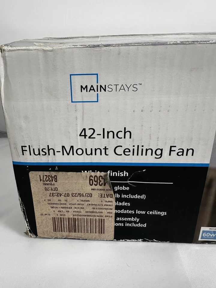 Mainstays 42 inch Hugger Indoor Ceiling Fan with Light Kit, White, 4 Blades,... - Image 2 of 4