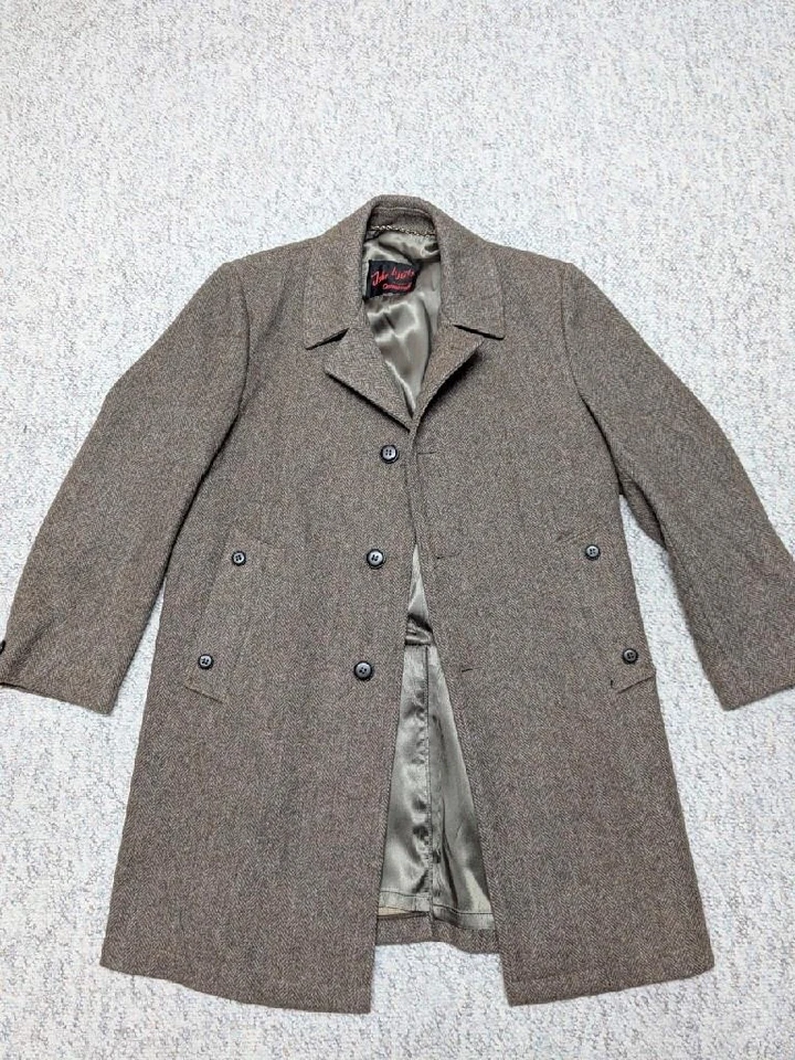 vintage TWEED overcoat HERRINGBONE wool weave 40 donegal english - Image 4 of 4