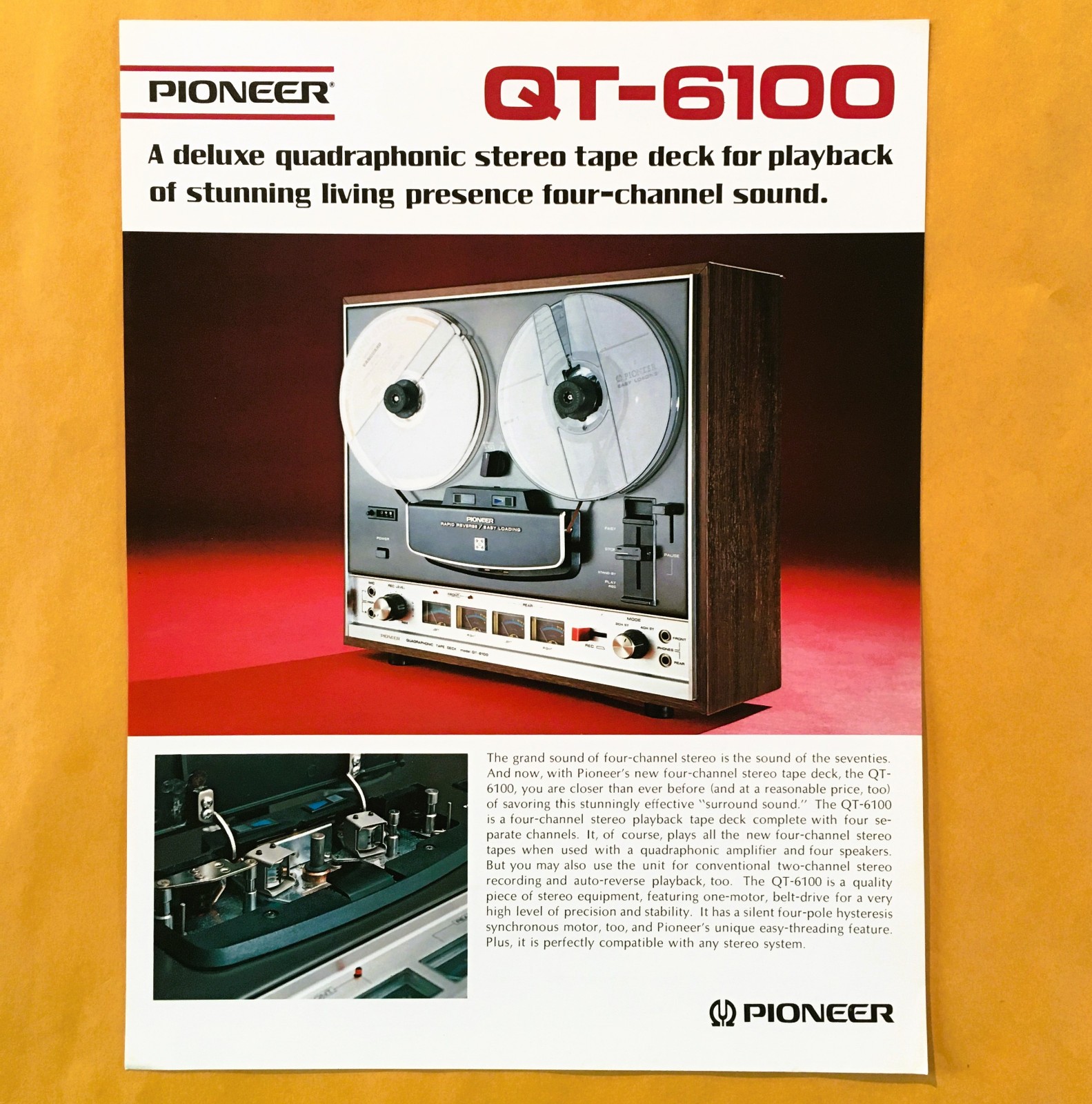 NOS Original Pioneer QT-6100 Quadraphonic Reel-to-Reel Deck Sales Brochure