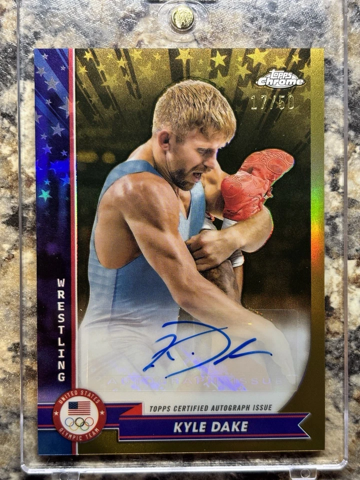 Kyle Dake 2024 Topps Chrome Olympics TRUE GOLD REFRACTOR AUTO /50 USA Wrestling - Image 2 of 4