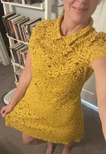 Women's Mustard Yellow Lace Zara Mini Dress with Collar Size Medium