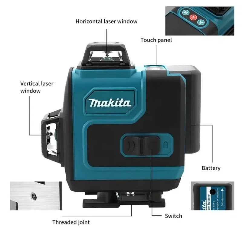New Makita High-Precision 16-Line 360 Horizontal Vertical Cross Level Green Ligh