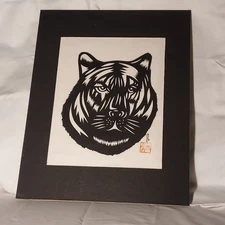 Hou-tien Cheng Master Chinese Paper Cutter Tiger Head Signed Matted 11x14  VTG