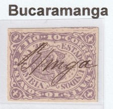 COLOMBIA. 1868 10c Lilas. Type A. 4 Marges. Oblitéré au Stylo Bucaramanga