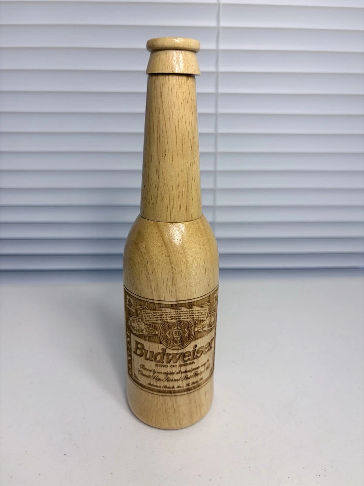 BUDWEISER 9” Pepper Mill Grinder Beer Bottle Anheuser Busch Carved Wood NEW