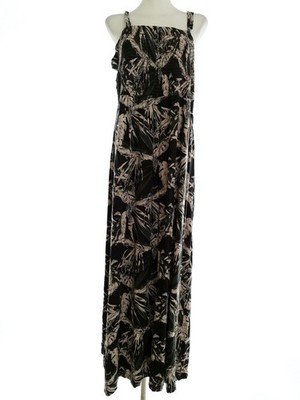 ZIZZI Damen Maxikleid Gr. L Khaki Viskose 100% Ärmellos Lang Quadrat-Ausschnitt