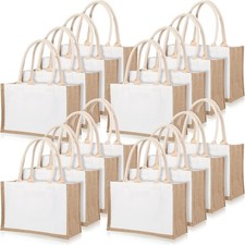 16 Pack Burlap Tote Bags Jute Tote Bags with Handles Reusable Blank Canvas
