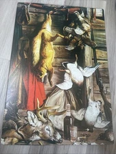 Four Roses Whiskey Hunting Inside Cabin Game Tin Litho Metal Sign 12x17.5