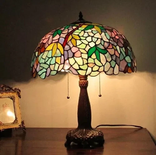 Tiffany Style Wisteria Design Stained Glass 2-Light Table Lamp 22in