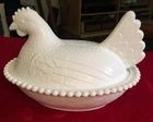 Vintage Indiana Carnival Milk-Glass "Chicken On Nest" Candy Dish