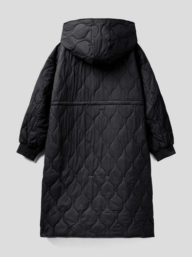 United colours of Benetton Quilted Long Jacket Hooded Down - Black Size UK S - Afbeelding 4 van 7