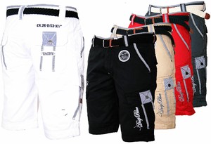 Geographical Norway Herren Cargo Shorts Kurze Hose Short Bermuda Gürtel Knielang